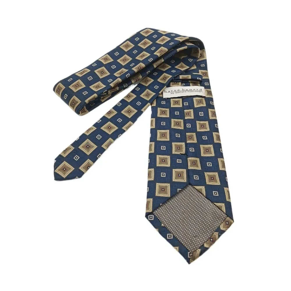 Harve Benard Tie Mens 59” Navy Blue Taupe Geometric Benard Holtzman Classic New